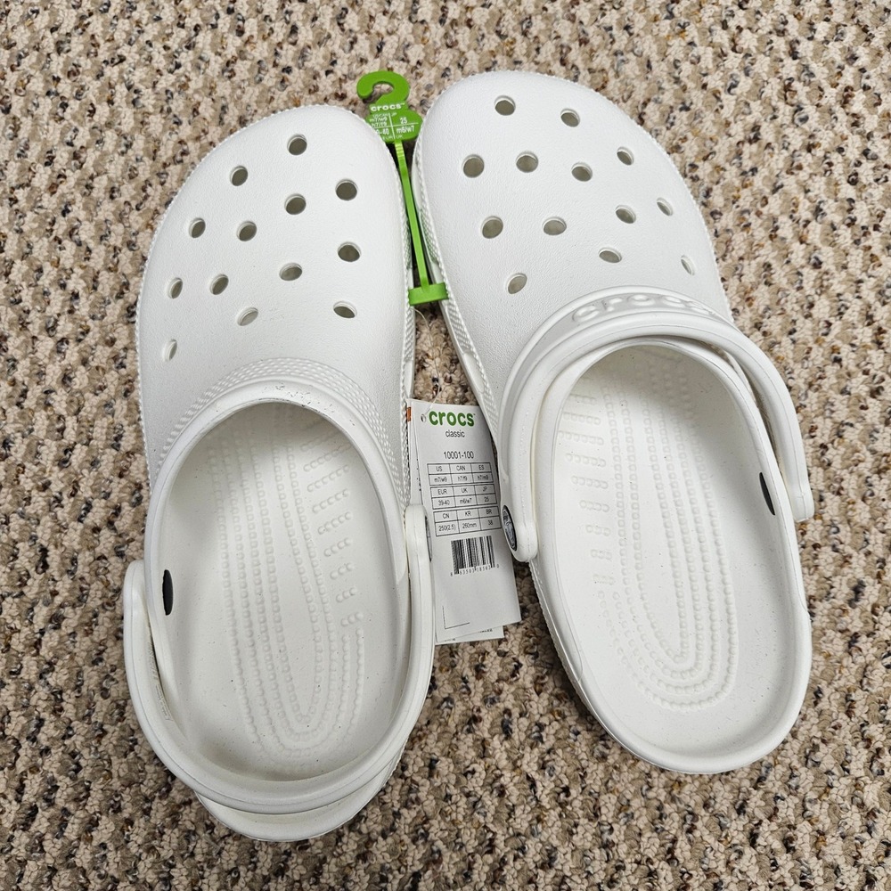 Crocs Classic Clog White Women 9 Men 7 Slip On Comfort Shoes 10001-100 NWT